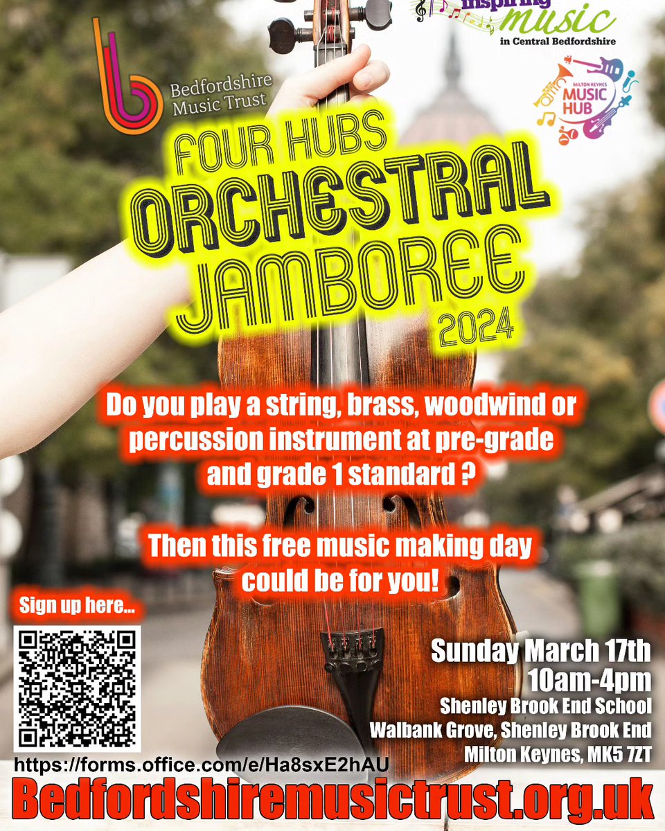 Luton Music Service (@lutonmusicsrvce) on Twitter photo Do you play an orchestral instrument at pre-Grade and Grade 1 standard? Join other young people at this year's Four Hubs Orchestral Jamboree! Sun 17 March 10am - 4pm at Shenley Brook End School, MK5 7ZT Book via QR code <a href="/lutoncouncil/">Luton Council</a> <a href="/mkmusichub/">MK Music Hub</a> #bedfordmusichub <a href="/InspiringMusic1/">Inspiring Music</a> Do you play an orchestral instrument at pre-Grade and Grade 1 standard? Join other young people at this year's Four Hubs Orchestral Jamboree! Sun 17 March 10am - 4pm at Shenley Brook End School, MK5 7ZT Book via QR code <a href="/lutoncouncil/">Luton Council</a> <a href="/mkmusichub/">MK Music Hub</a> #bedfordmusichub <a href="/InspiringMusic1/">Inspiring Music</a>