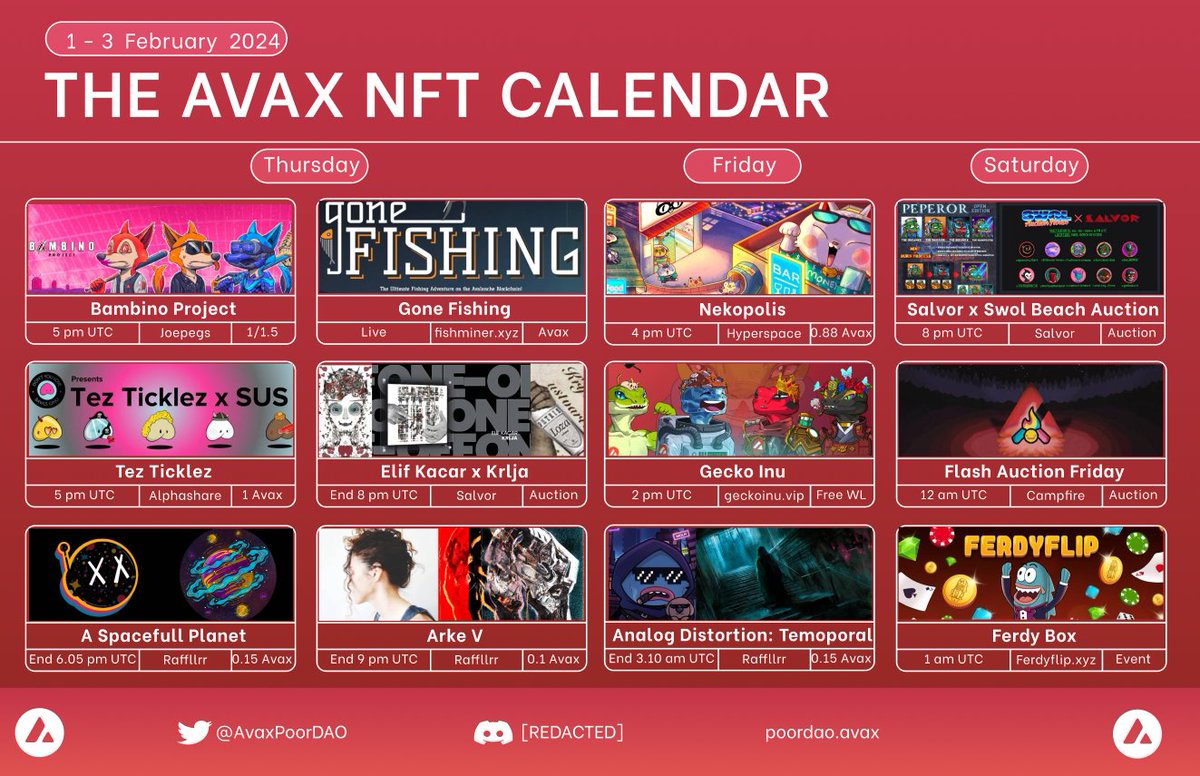 New PFP, same <a href="/AvaxPoorDAO/">Poor 9000</a> 🫴

<a href="/Bambino_NFTs/">Bambino Project</a> <a href="/TezxTicklez/">BAWLS Onu Presents Tez Ticklez 🔺</a> <a href="/spacefullart/">Spacefullthoughts 🤖</a> <a href="/fishminerAVAX/">Gone Fishing</a> <a href="/elfkcrr/">Elifkacar🔺🥣</a> <a href="/krlja_ustvari/">🔺krlja🔻</a> <a href="/eveinrabbithole/">eve 🍏🔺️</a> <a href="/artsoupxyz/">ArtSoup</a> <a href="/thenekopolis/">Nekopolis</a> <a href="/GeckoInuAvax/">Gecko Inu 🦎 🔺</a> <a href="/Wrathtank_avax/">Wrath</a> @SwolBeach <a href="/ferdyfishh/">FerdyFlip (discontinued)🔺</a> <a href="/raffllrr/">Raffllrr - Raffle your NFTs 🐶 🎟️</a> <a href="/0xCampfire/">Campfire 🔺</a> <a href="/joepegsnft/">Joepegs</a> <a href="/HyperspaceAvax/">Earlybird</a> <a href="/salvor_io/">Salvor 🚢🔺</a>

#AVAX 🔺️