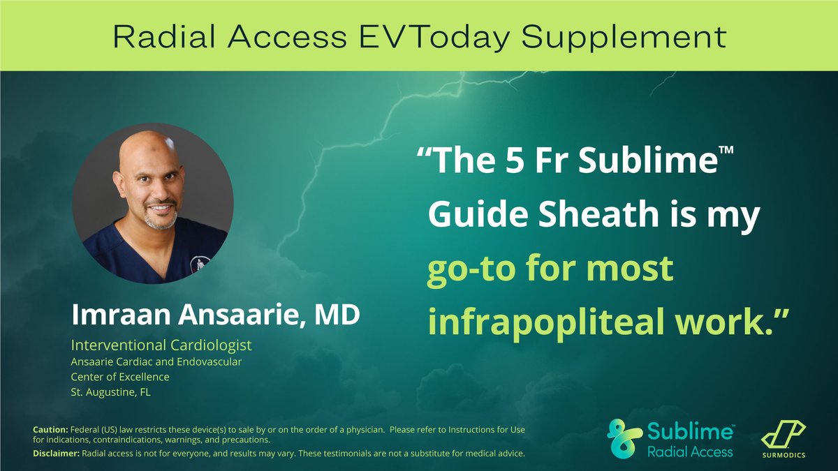 Surmodics's tweet photo. Tackling CLTI from alternative access sites. Dr. Imraan Ansaarie: "It is paramount to keep your access size as small as possible." See @EVToday. https://t.co/EuM2pHHqWm Rx only. #radialrev #radialaccess #radialfirst https://t.co/CNg8Qzp6sv