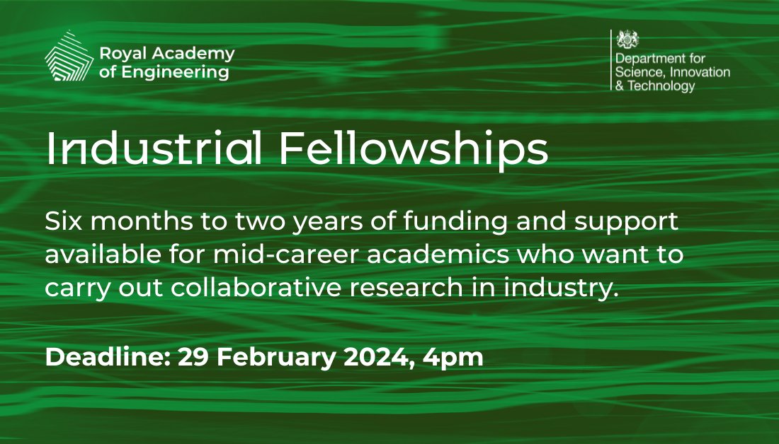 RAEngNews's tweet photo. Just one month left to submit - the Industrial Fellowships scheme is open to engineers from all disciplines, with flexible award durations of six months to two years, and options for full-time or part-time equivalents. Learn more and apply: https://t.co/TlWm0V36sj #RAEngResearch https://t.co/uYiXVAdSZz