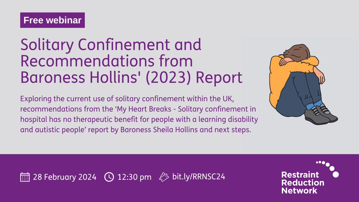 theRRNetwork's tweet photo. We are pleased to be running a FREE webinar looking at the recommendations from @BaronessHollins 2023 report on solitary confinement.

Register to attend at 12:30 on 28 Feb to explore the current use of #SolitaryConfinement in the UK and next steps: https://t.co/yzkMU1ALtg https://t.co/hYyJLvCbbB