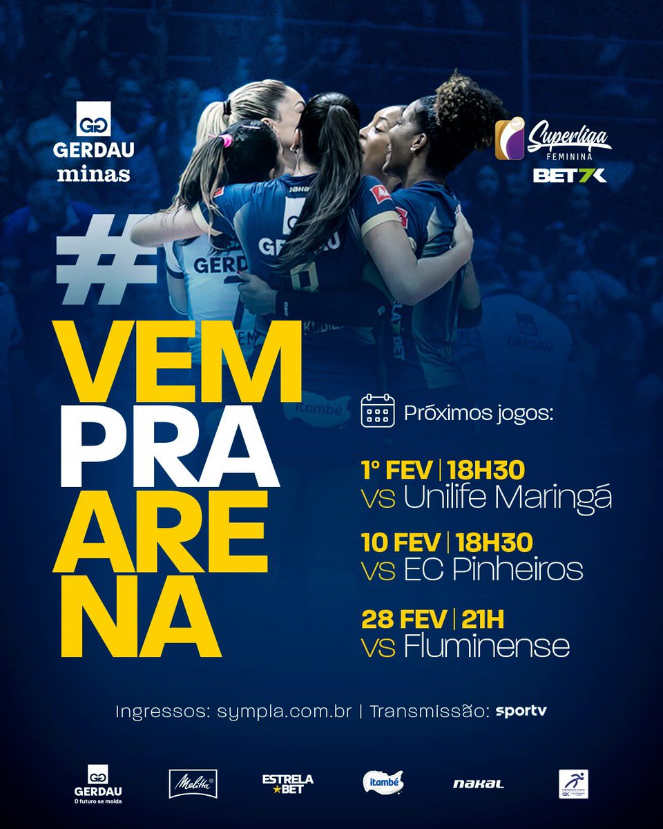 #VemPraArena 🏐💙

📆 Torcida minastenista, anota aí os compromissos do Gerdau Minas na Arena UniBH para não esquecer. 

🎟️ Ingressos em: sympla.com.br/arenaunibh

#VaiMinas #GerdauMinas #GuerreirasDeAço #ParedãoAzul #MinasTênisClube #Superliga #Volleyball