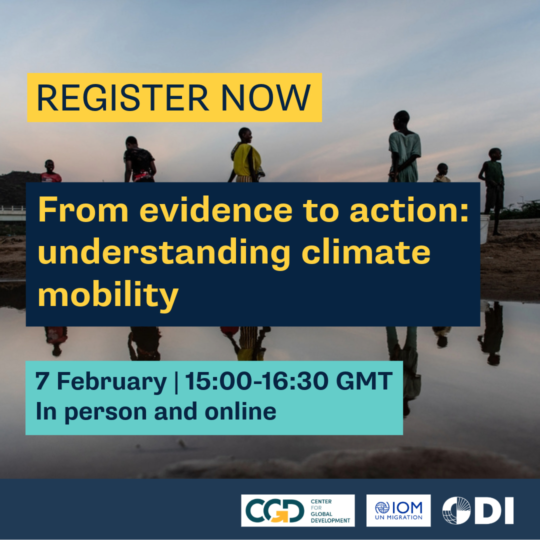 ODI Global | odi-global.bsky.social (@odi_global) on Twitter photo Climate change causes more new displacements annually than conflict. Its relationship with human mobility is increasingly prominent.
Join our event w/ <a href="/CGDev/">Center for Global Development</a> & <a href="/UNmigration/">IOM - UN Migration 🇺🇳</a> on 7 Feb to hear about new research areas & how to shift from evidence to action: buff.ly/3vZSoGw Climate change causes more new displacements annually than conflict. Its relationship with human mobility is increasingly prominent.
Join our event w/ <a href="/CGDev/">Center for Global Development</a> & <a href="/UNmigration/">IOM - UN Migration 🇺🇳</a> on 7 Feb to hear about new research areas & how to shift from evidence to action: buff.ly/3vZSoGw