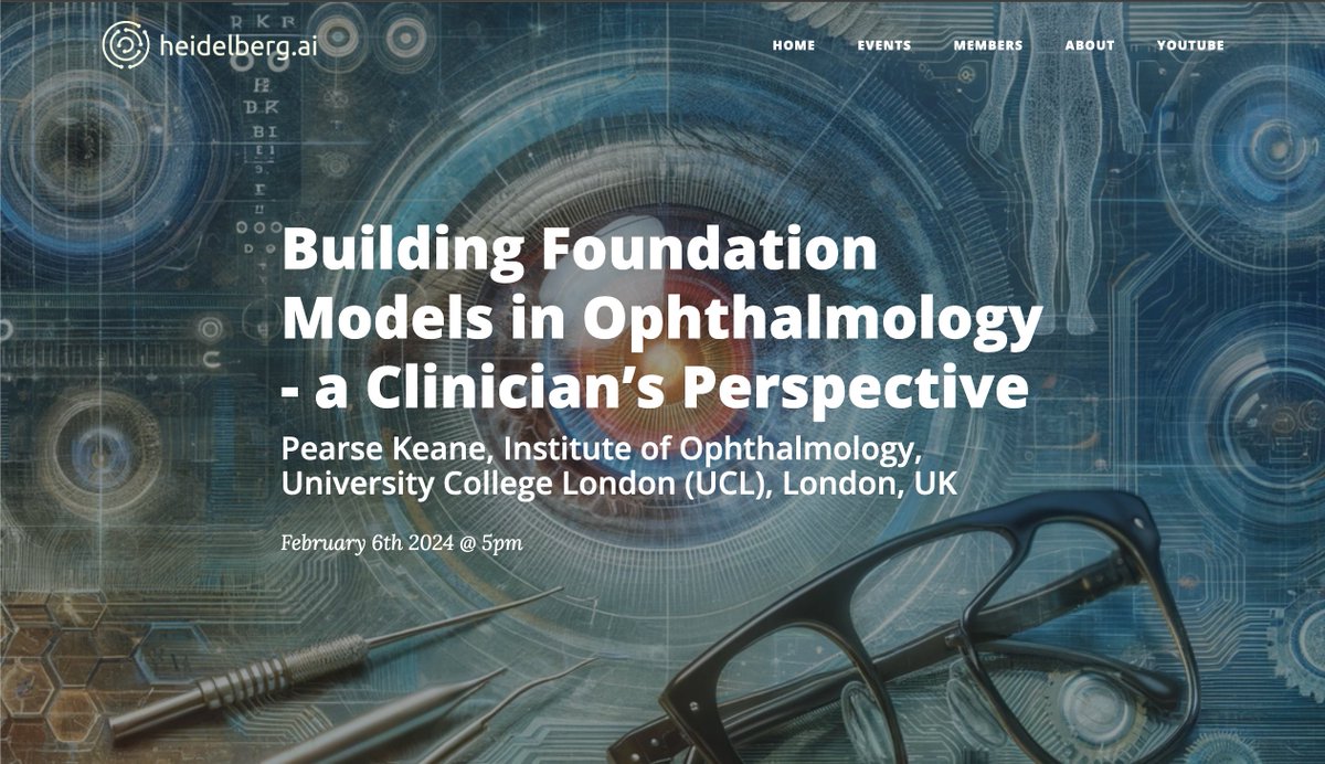 🌟 Join us to explore RETFound, a Foundation Model for Ophthalmology, as featured in Nature, with Prof. @pearsekeane. Discover its impact on diverse clinical tasks. 
🤖👁️ #AIinHealthcare #FoundationModels #HeidelbergAI

🔗 Details & Registration: heidelberg.ai/2024/02/06/pea…