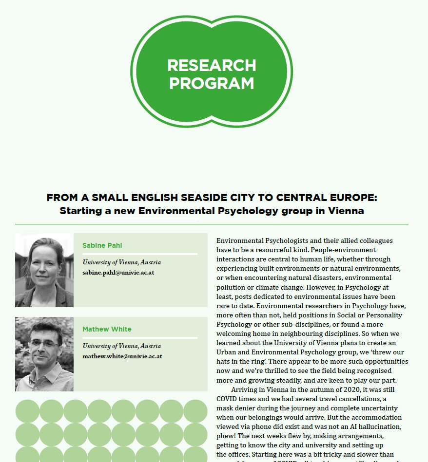 How did the Urban and #EnvironmentalPsychology group (@EnvPsyVienna) at @univienna start and what does it do? Read the story in the latest #IAPSBulletin (page 20) 👇 iaps-association.org/wp-content/upl…
