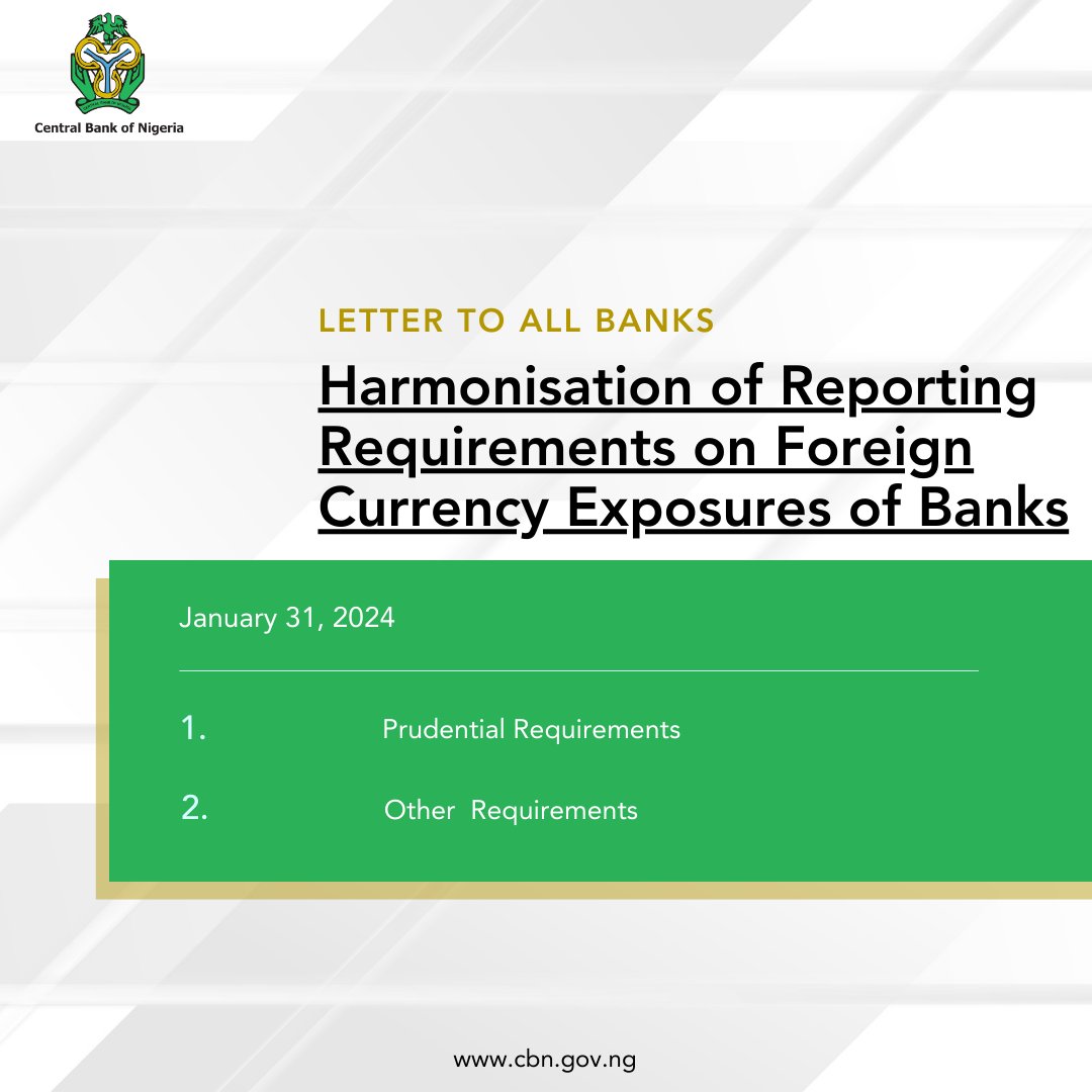 Letter to All Banks: Harmonisation of Reporting Requirements on Foreign Currency Exposures of Banks...ow.ly/5hLx50QwIeJ