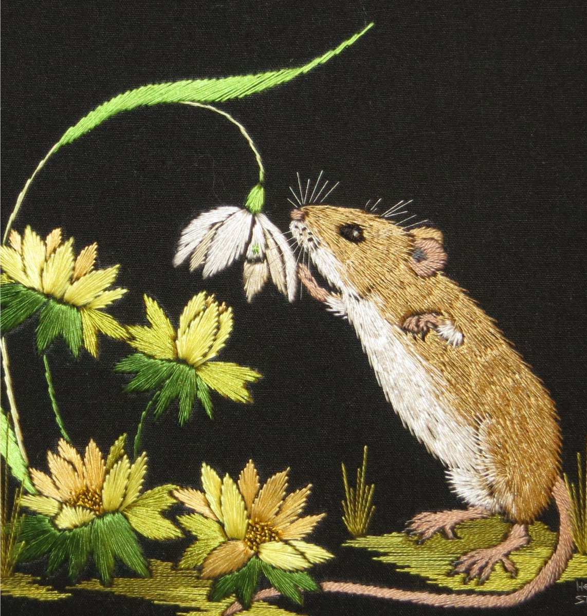 Well, the first of the last month of winter (oh dear, summer Down Under, sorry!) is finally with us!  Down in the Abbey Gardens the snowdrops and aconites are welcoming a beautiful sunny morning.  And Mr. Mousie is out and about...
#embroidery #englishcountryside #britishwildlife