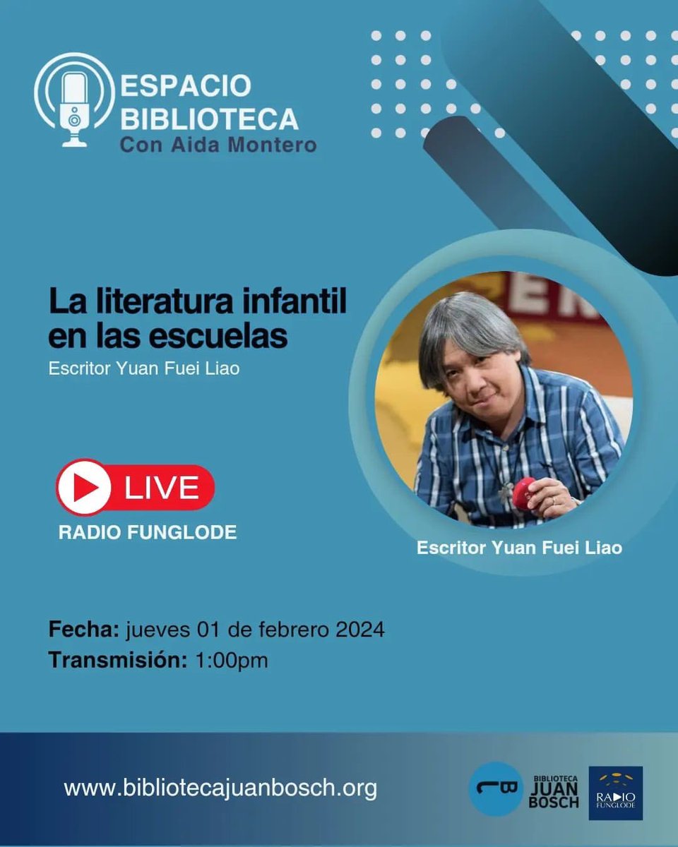 BIBLIOTECAJB's tweet photo. Hoy en Espacio Biblioteca, estaremos hablando de la literatura infantil en las escuelas dominicanas, con el escritor Yuan. 

¡No te lo pierdas! 

Todos los jueves a la 1:00pm por @radiofunglode

#bjb #bibliotecajuanbosch
#espacio
#literatura
#literaturainfantil https://t.co/VaFPNXtdOB