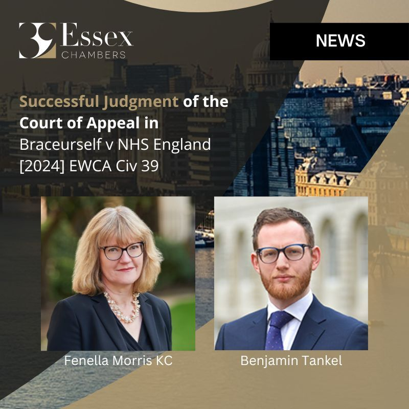 NEWS 🔔 | On 30 January 2024, the Court of Appeal handed down its highly anticipated judgment in Braceurself v NHS England [2024] EWCA Civ 39. Fenella Morris KC and Benjamin Tankel represented the successful Defendant, NHS England. Read the article here: rb.gy/pwzenx