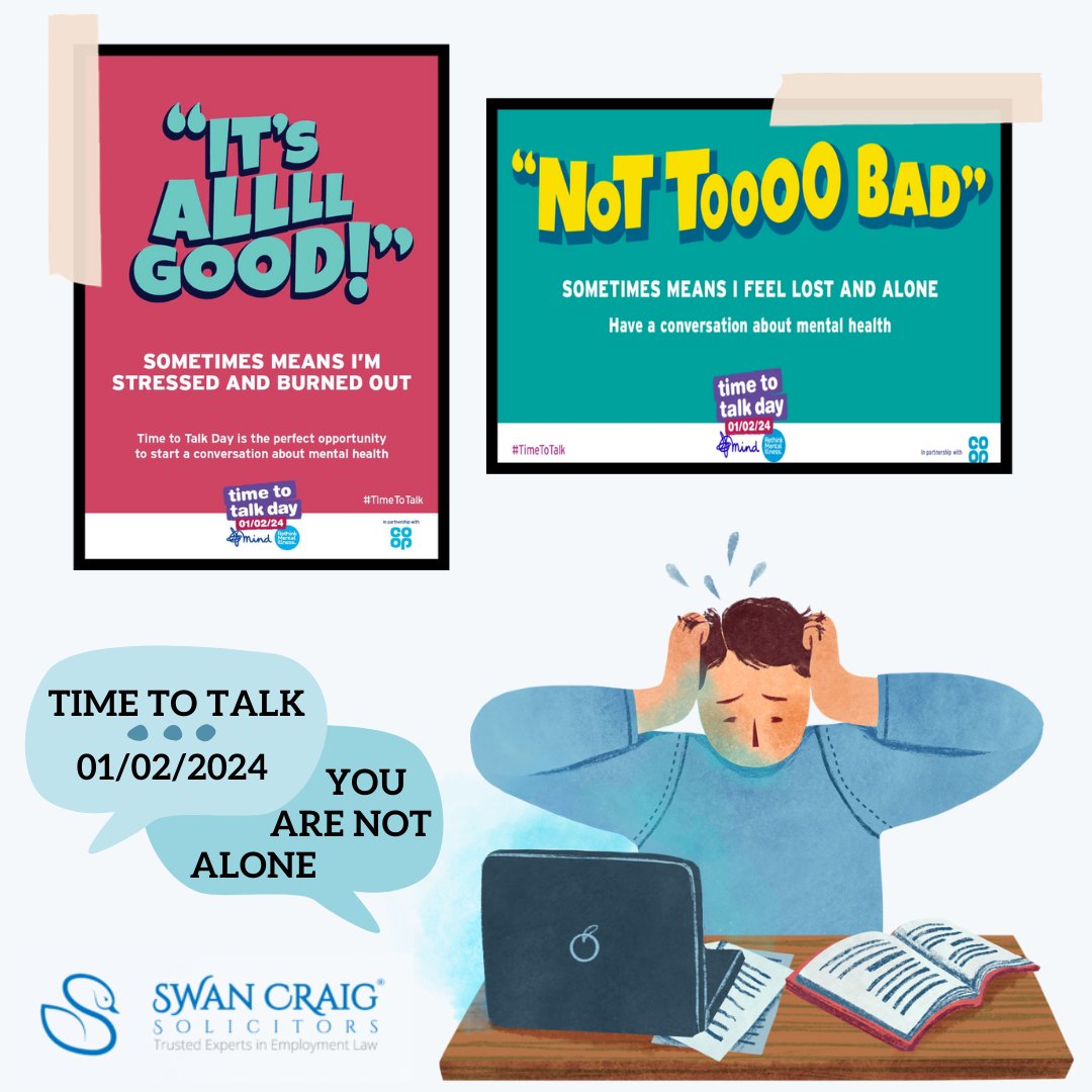 Breaking the silence on #TimeToTalkDay! 💬✨ Let's dive into an important conversation about mental health and workplace discrimination in our latest blog: swancraig.co.uk/workplace-ment… 💙

#TimeToTalk #MentalHealthMatters #OpenConversations #SwanCraigBlogs #SwanCraigSolicitors