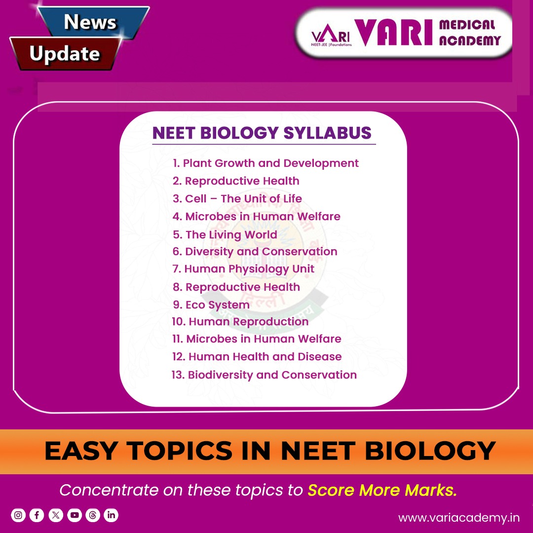 variacademy's tweet image. Boost your Scores easily with these topics

#NEETPrep #NEETCoaching #NEETClasses #neetbiology #biology #NEETbiologysyllabus #NEETPreparation #OnlineNEETCoaching #PrepladderNEETSS #NEETSSPreparation #NEETTestSeries #PrepgOnlineTestSeries #PrepladderSSMedicine #varimedicalacademy