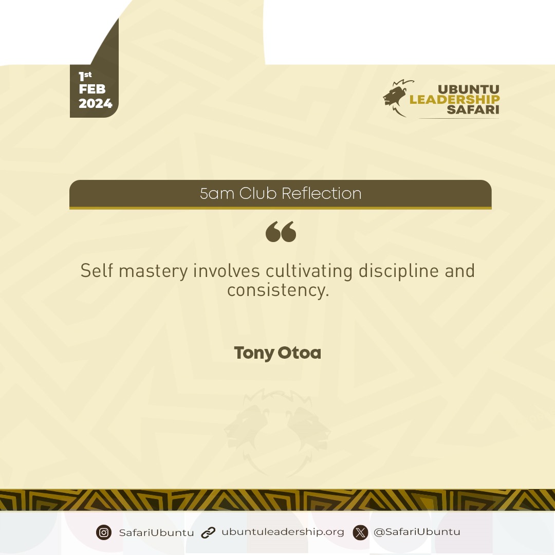 From today's #5amClub reflection, we learned that;
'Self mastery involves cultivating discipline and consistency.'
@Comrade_Otoa 

#SelfMastery
#WeCompund