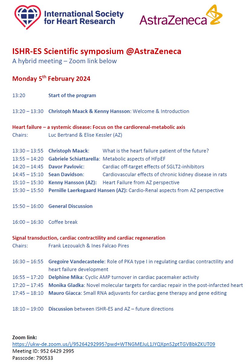 Christoph Maack (@christophmaack) on Twitter photo Next Monday (Feb 5th), <a href="/ISHR_ES/">ISHR European Section</a> holds its 2nd Winter Science Meeting at AstraZeneca in Gothenburg. Join program via Zoom from 13:20 CET on! ukw-de.zoom.us/j/95264292995?… <a href="/ECI_ISHR/">Early Career Investigators @ISHR North America</a> <a href="/ISHR_NAS/">ISHR North American Section</a> <a href="/ISHR_ECI/">ISHR International ECI Committee</a> <a href="/ISHR_AUS/">ISHR Australasian Section</a> <a href="/IshrMci/">MCI-ISHR</a> <a href="/dzhk_germany/">DZHK Germany</a> <a href="/escardio/">European Society of Cardiology</a> <a href="/YoungAtHeartNL/">Young@Heart</a> <a href="/JMCCardiology/">Journal of Molecular and Cellular Cardiology</a> <a href="/JMCCPlus/">JMCC Plus</a> Next Monday (Feb 5th), <a href="/ISHR_ES/">ISHR European Section</a> holds its 2nd Winter Science Meeting at AstraZeneca in Gothenburg. Join program via Zoom from 13:20 CET on! ukw-de.zoom.us/j/95264292995?… <a href="/ECI_ISHR/">Early Career Investigators @ISHR North America</a> <a href="/ISHR_NAS/">ISHR North American Section</a> <a href="/ISHR_ECI/">ISHR International ECI Committee</a> <a href="/ISHR_AUS/">ISHR Australasian Section</a> <a href="/IshrMci/">MCI-ISHR</a> <a href="/dzhk_germany/">DZHK Germany</a> <a href="/escardio/">European Society of Cardiology</a> <a href="/YoungAtHeartNL/">Young@Heart</a> <a href="/JMCCardiology/">Journal of Molecular and Cellular Cardiology</a> <a href="/JMCCPlus/">JMCC Plus</a>