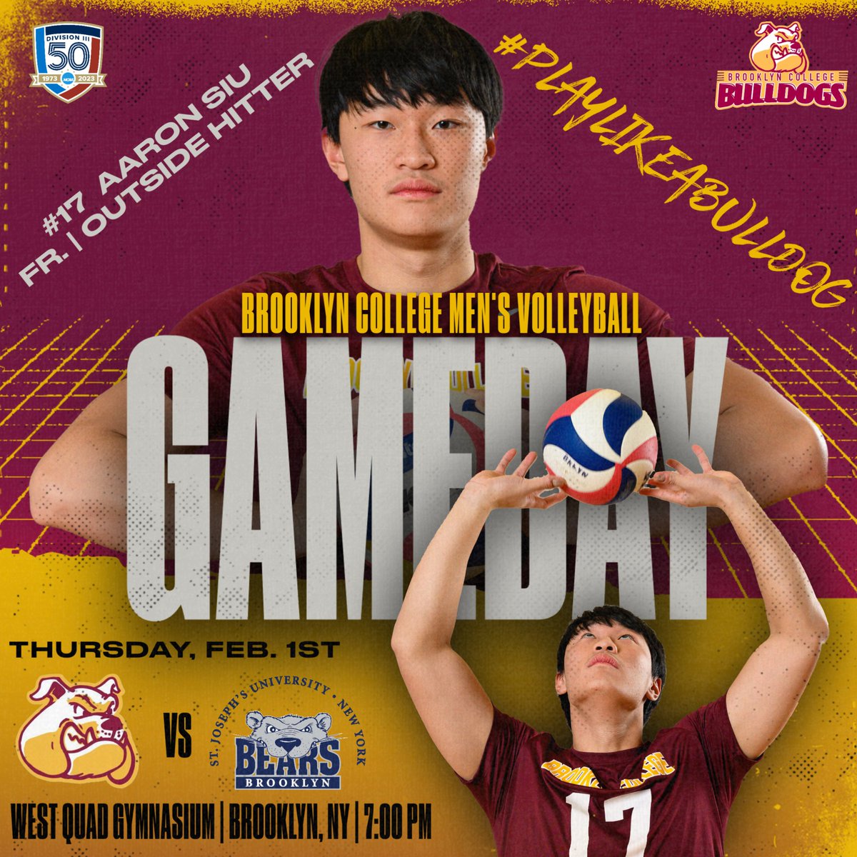 bklyn_bulldogs's tweet photo. #Gameday | π
#BCmvb is back on the court at home tonight in a non-conference Battle of Brooklyn - be there to support your Bulldogs! πΆπͺ
π @SJBKAthletics
π 7pm
π@bklyncollege411
πΊπ https://t.co/NQeVJdKWwr
#PlayLikeaBulldog #d3vb #cunyvb https://t.co/kb92HYEkFa
