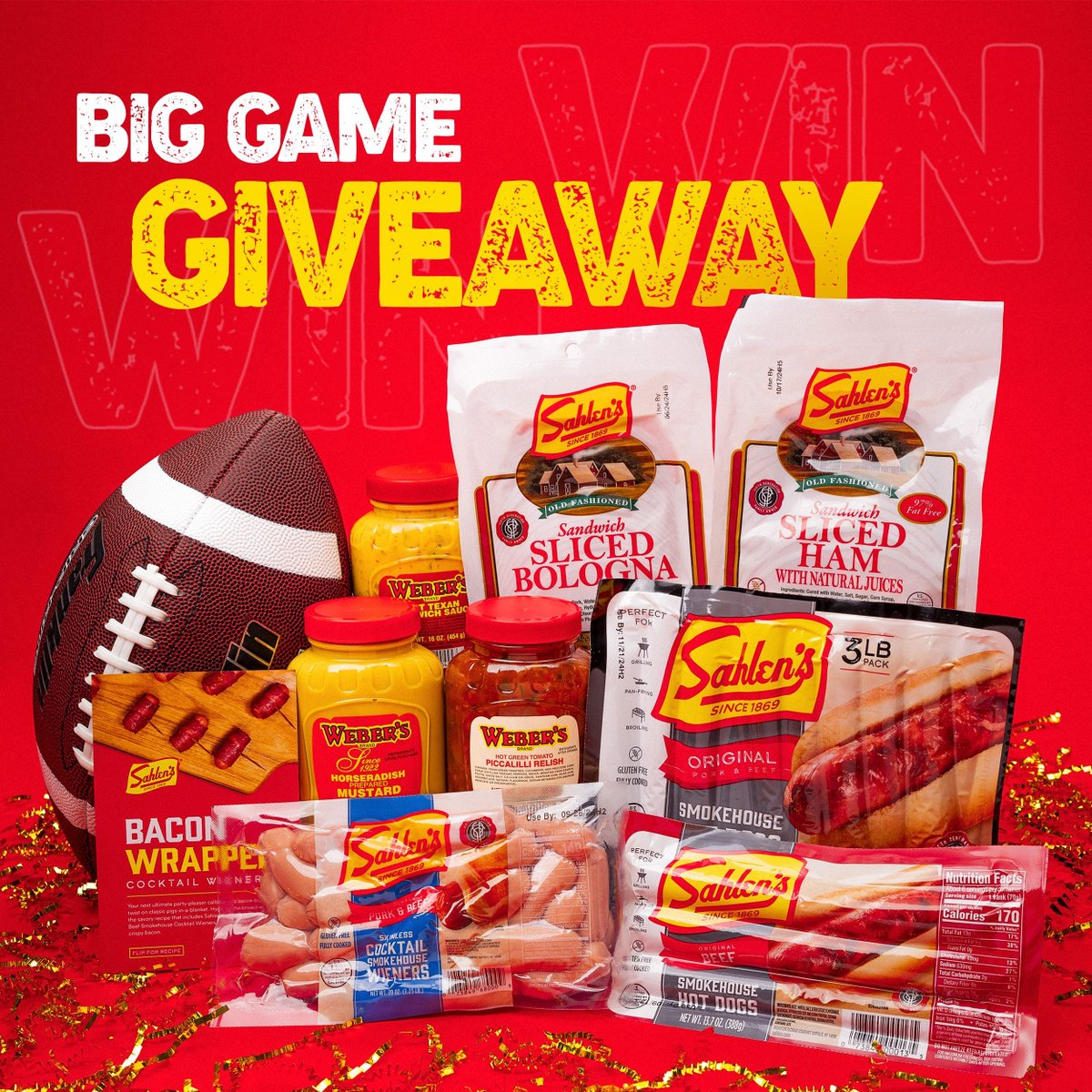 Sahlens's tweet photo. #WIN BIG #PRIZES! 🏈 Football’s favorite day calls for a #giveaway. We’ve teamed up with Weber’s #Mustard to give goodies fit for a #champion. Simply ❤️ this post, follow us on all social &amp; follow Weber’s on FB &amp; IG (@webersbrand). https://t.co/ijOp1W6dVP