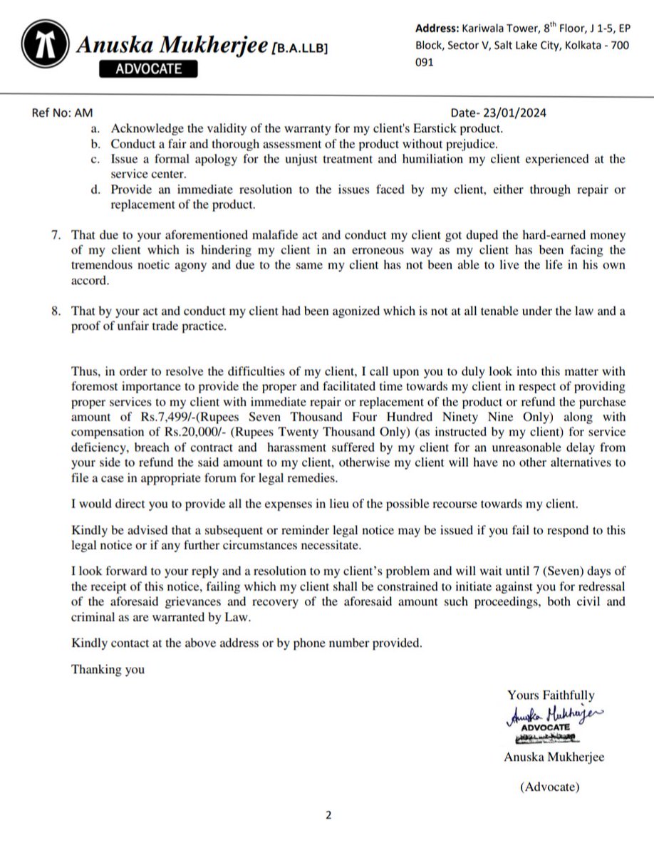 rahulmorya2000's tweet photo. I send legal notice to @nothing company gurugram head office successfully delivered on 29 January but still no answer on notice @nothingsupport @getpeid @jagograhakjago @BandBajaateRaho
#Budget2024
#bycottnothing
#cheat
#fraud https://t.co/xtkKozZ0uX
