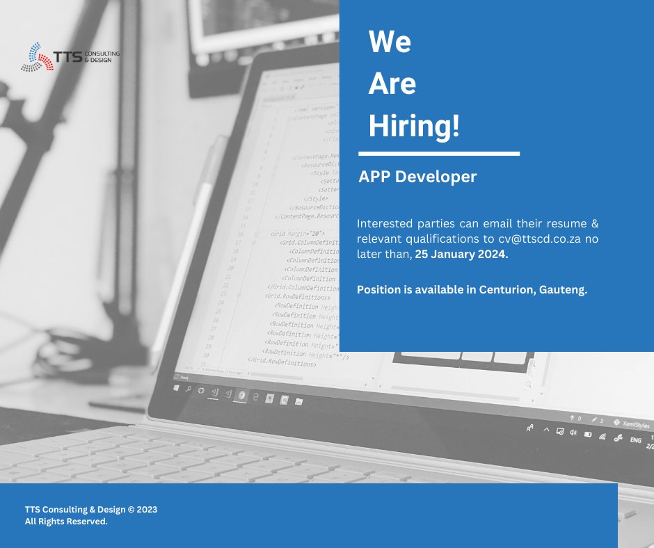TTS_CandD's tweet photo. Good day all,

#WeAreHiring, we looking for an #appdeveloper for one of our projects. More details are in the post.

CV Submission Deadline has been moved to the 25th of February 2024.

Kindly share this opportunity with your contacts, thank you in advance. https://t.co/oBvlBoAjLa