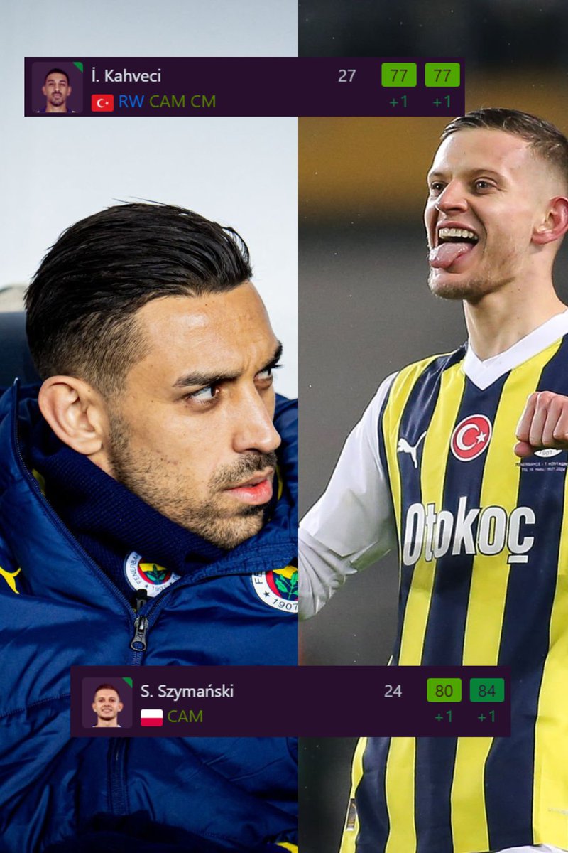 alpergraces's tweet photo. December 31, 2024 What happened to the Fenerbahçe squad in the EA FC 24 game update? 🇹🇷 Irfan Can Kahveci and 🇵🇱 Sebastian Szymanski's ratings have been increased. 🔥 #FC24 #Fenerbahce #FC24news https://t.co/fe2Xj4Q4zA