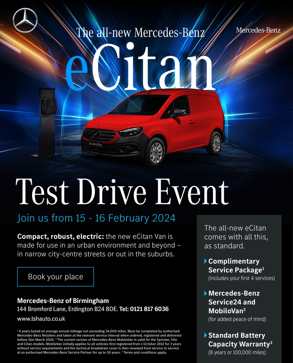 Join our main sponsors, Mercedes-Benz for an exclusive test drive event for the new eCitan ! Just follow the link to book your place: lshauto.co.uk/mercedes-benz-…