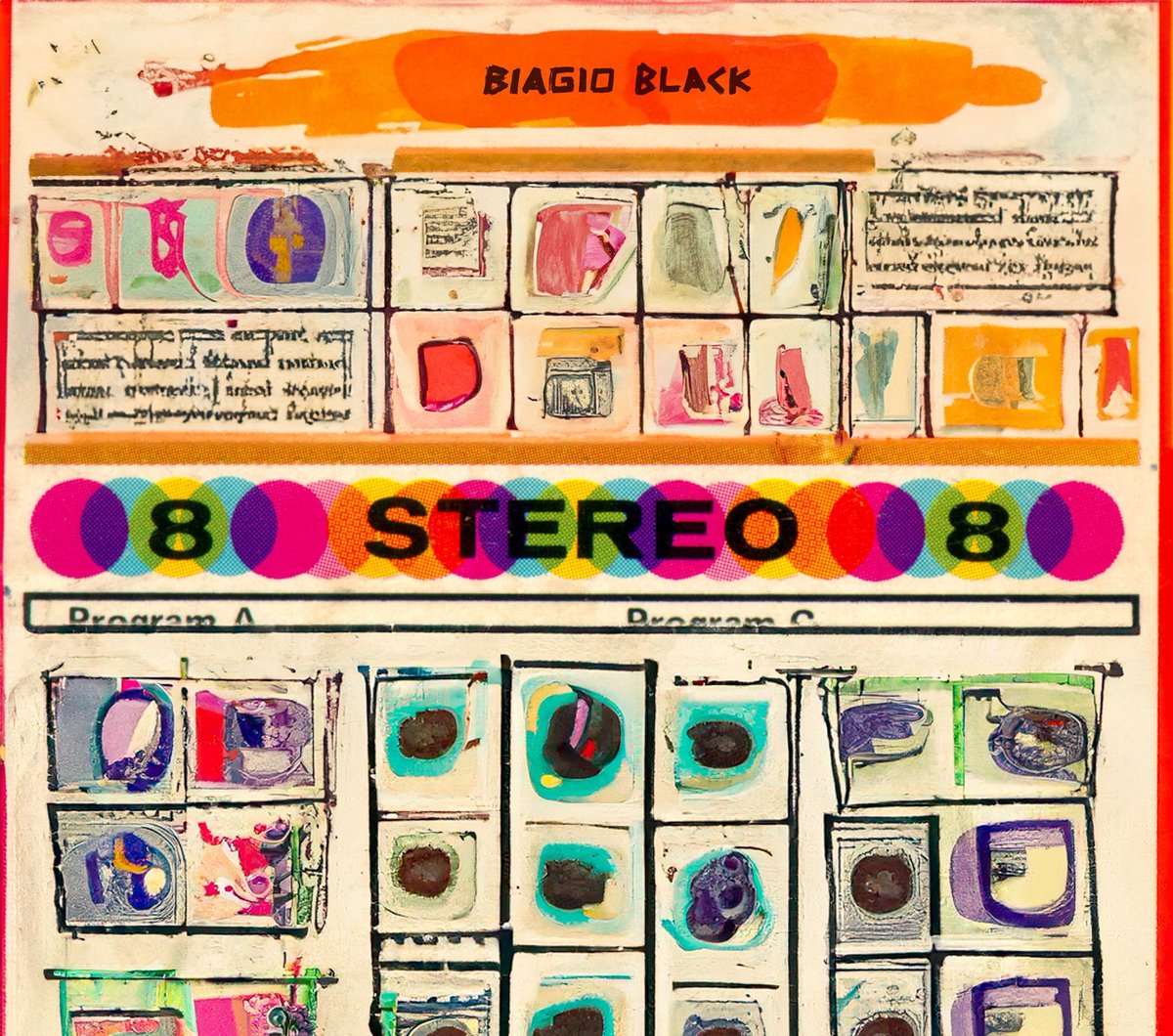 Biagio_Art_Tech's tweet photo. Fun with packaging. Paint and collage on original Stereo 8 label. #stereo8 #biagioblack https://t.co/Xs5AjDjBHg