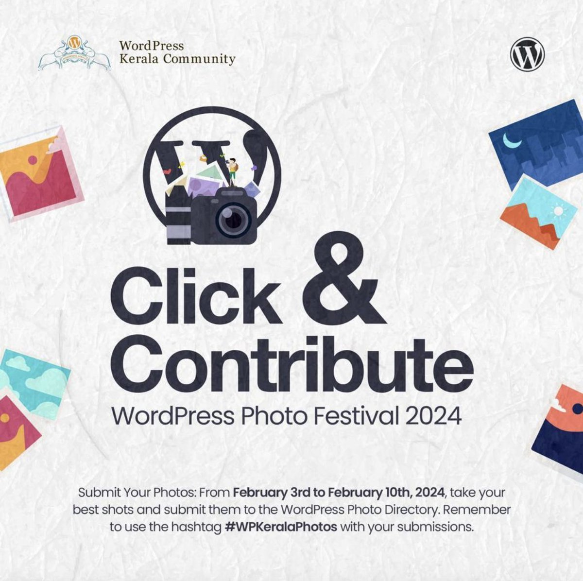 WordPress's tweet image. Immerse yourself in the world of visual storytelling at the WordPress Photo Festival! 📸✨ Share your best photos with the WordPress Photo Directory and become an open source contributor. Learn more: events.wordpress.org/kerala/2024/ph… 

#WordPressPhotoFestival #PhotographyEvent