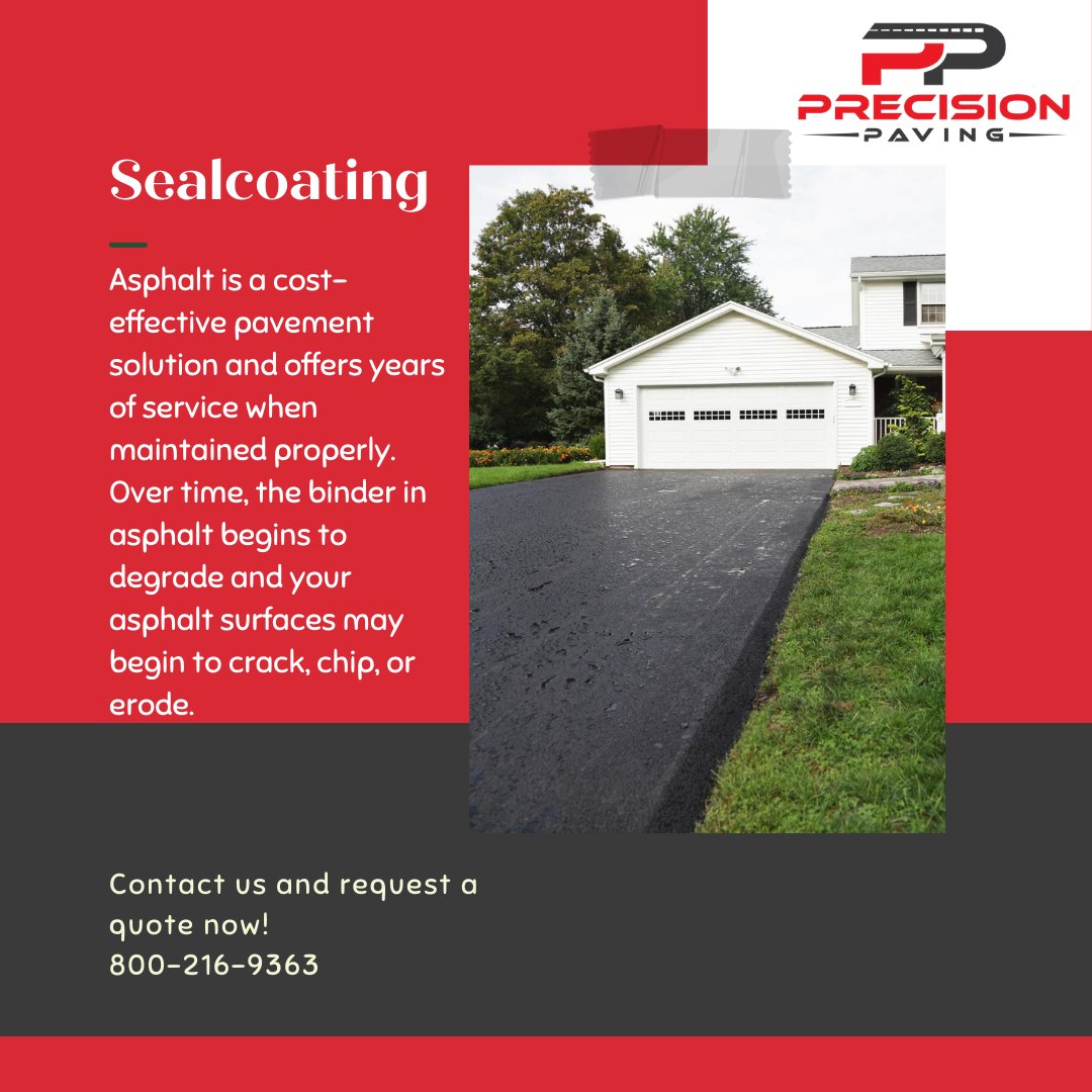 PavingPrecision's tweet photo. Preserve Your Pavement Investment with Precision Paving Sealcoating! 🛣️ Asphalt is a cost-effective solution that lasts for years with proper maintenance. As the binder degrades over time, your surfaces may show signs of wear.

#PrecisionPaving #AsphaltCare #QualityMaintenance https://t.co/GvbcGeX6yM