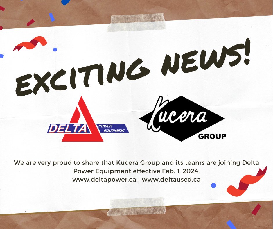 We are very proud to share that Kucera Group and its teams are joining Delta Power Equipment effective Feb. 1, 2024. For any questions email info@deltapower.ca.