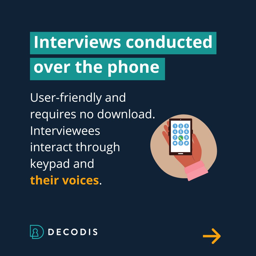 DecodisResearch's tweet image. #AutomatedInterviews are a great resource to capture open-ended 🗣️responses on a large scale. But participants will not want to talk to a recording, right? Do you want to know how this method can be so highly effective? Scroll to find out more👆
#Tech4Good #IMM #Research