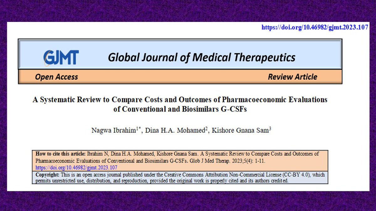clinicalphar's tweet photo. Our recent publication "A Systematic Review to Compare Costs and Outcomes of Pharmacoeconomic Evaluations of Conventional and Biosimilars G-CSFs.
This is the first systematic review about G-CSF biosimilars. Thanks to all authors. 
https://t.co/Paxc3yULbU
@GJournalMT https://t.co/gZkTeFIDv9