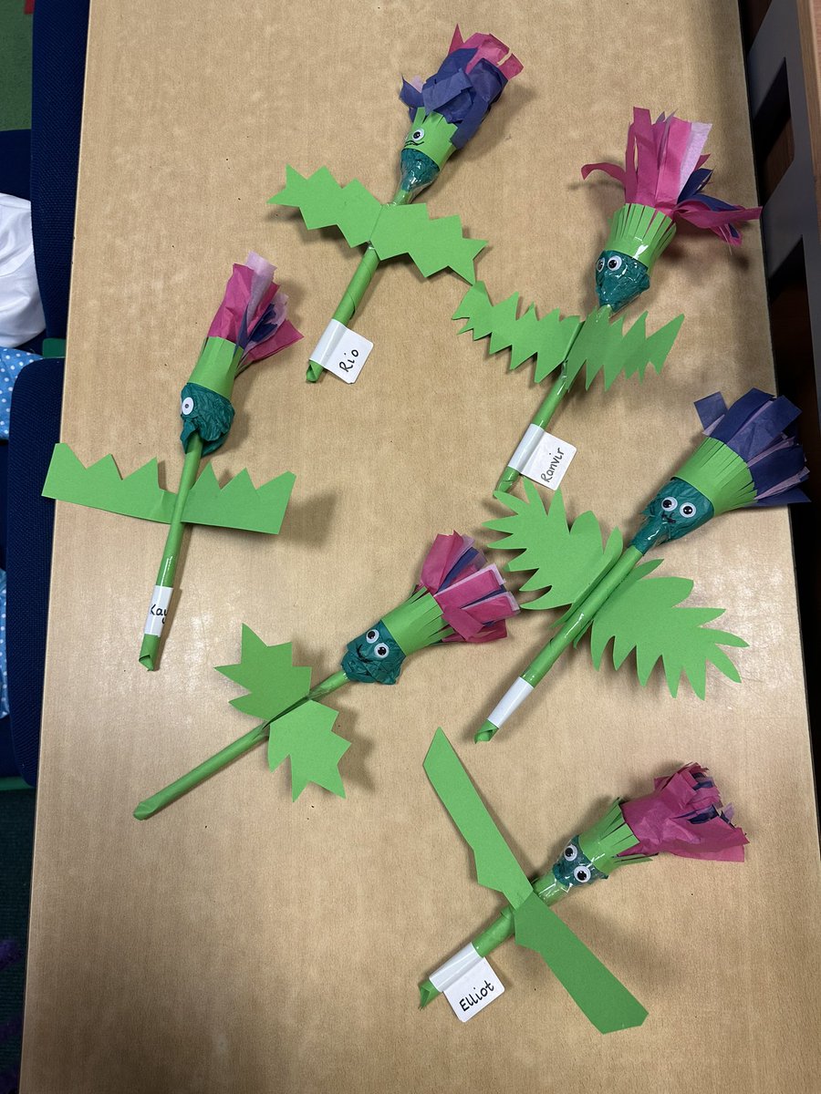 We used our creative skills to make some happy Scottish thistles! 🏴󠁧󠁢󠁳󠁣󠁴󠁿 #learningaboutourland #creativekids