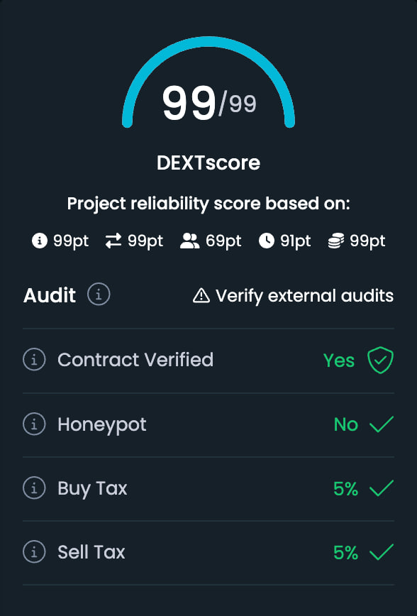 🚀 Exciting news! #OCC just hit a stellar 99/99 on #Dextool! 

This score embodies the trust and confidence we aim to provide our community. 

With such high marks, $COX shows a stronger likelihood of legitimacy, backed by robust transactions, holders, and liquidity. 

Let's