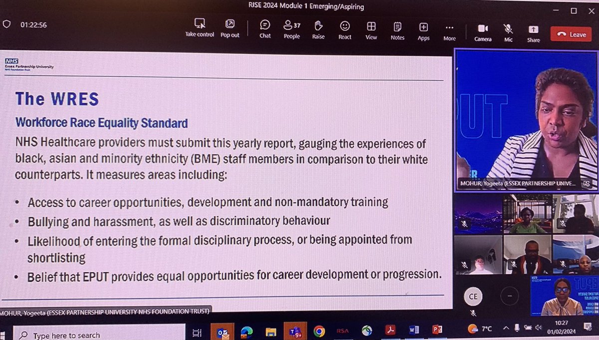 With inspirational @Yogeeta Mohur EMREN Chair and Employee Experience Manager for ⁦@EPUTNHS⁩ sharing her journey on #RISE and update on WRES report and EMREN activities. Thanks for your leadership and support to the staff network.