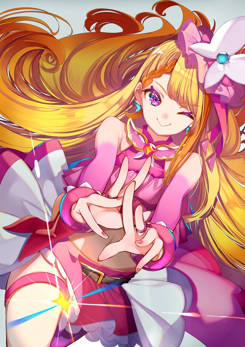 夢原のぞみ 「#みんなこういうピンクが好きなんでしょ ピンク基調の絵ほんと描いてて楽しいなぁ!」|ゆうたろうのイラスト