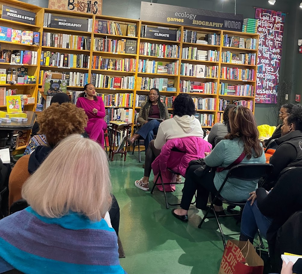 MIEducator's tweet photo. Check out these great pics of #MTOY and #proudMIeducator Candice Jackson moderating a discussion in Detroit with @GholdyM during her winter book tour! #miched #unearthingjoy #culturallyresponsive https://t.co/Dbk8ZNIen9