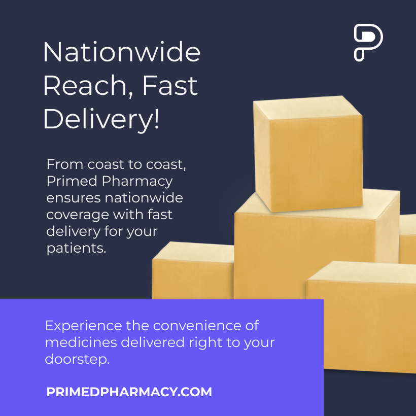 PharmacyPrimed's tweet photo. From coast to coast, Primed Pharmacy ensures nationwide coverage with fast delivery for your patients. Experience the convenience of medicines delivered right to your doorstep.

📦🏠 #NationalDelivery #HealthcareConvenience #PrimedPharmacy

Read more - https://t.co/ZFitg5Yabn https://t.co/sL2bh2WKnh