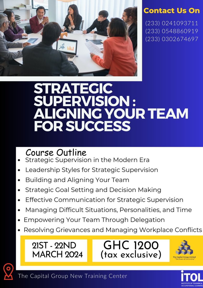 CapitalGroupHR's tweet image. Guiding the Way: Crafting a Vision. Strategic Supervision at its Finest.

Register Here: shorturl.at/kNW15

#tcgl #TeamAlignment #newmonth