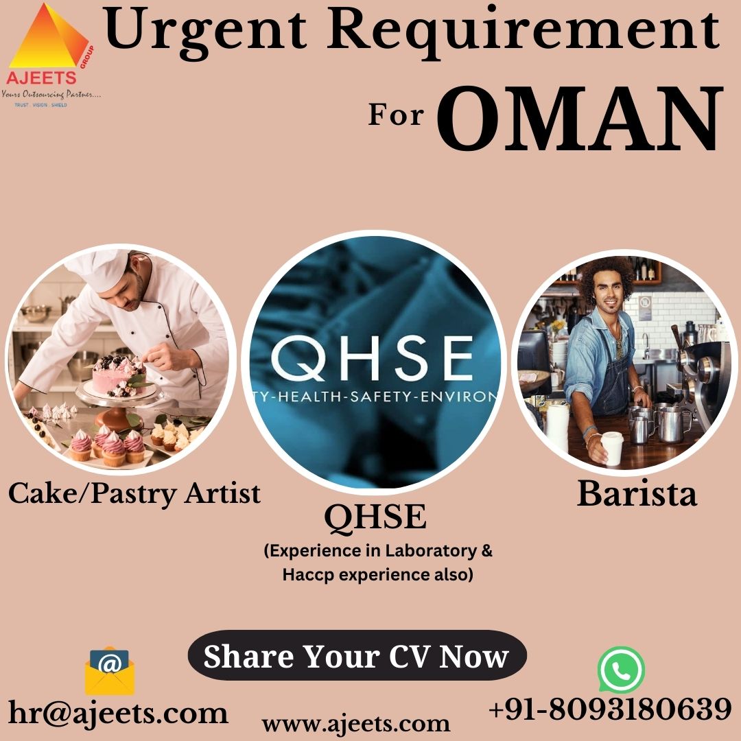 Urgent Hiring for OMAN!!!
#OmanJobs #UrgentHiring #CareersInOman #JobsinOman #WorkInOman #ApplyNow #DontMissOut #StartYourJourney #CakeDecorator #PastryChef #SweetTreats #FoodieJobs #BakeYourDreams #CoffeeLover #LatteArt #CoffeeShopLife #HospitalityJobs #BrewTheBest #SafetyFirst