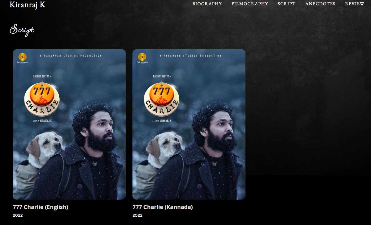 The full script of #777Charlie is available in Kannada and English on my website! Feel free to read or download it.🤗 kiranrajk.com