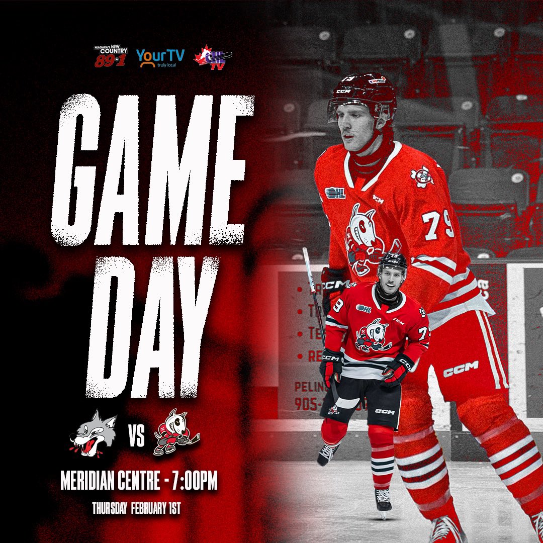 Starting off the month against the Wolves! ⏰: 7:00pm 🏟️: @MeridianCentre_ 🆚: @Sudbury_Wolves 📺: @yourtvniagara / CHLTV 🎧: @country89_1 🎟️: mpv.tickets.com/schedule/?agen… #NiagaraNow