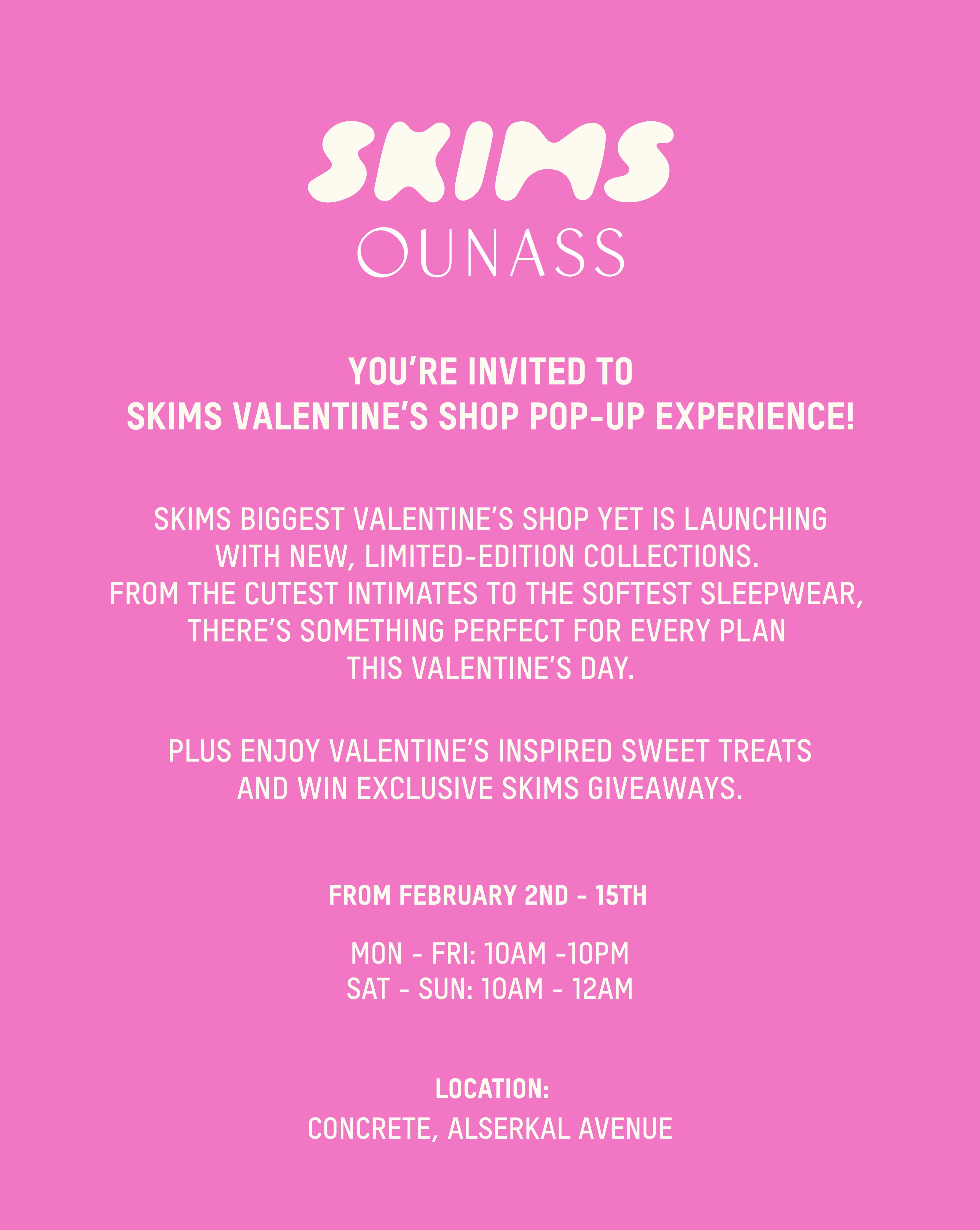 Ounass on X: Skims For Ounass: You're Invited to the SKIMS Valentine's  Shop Pop-Up Experience Indulge in an immersive shopping experience at the  SKIMS Valentine's Day pop-up. From the cutest intimates to