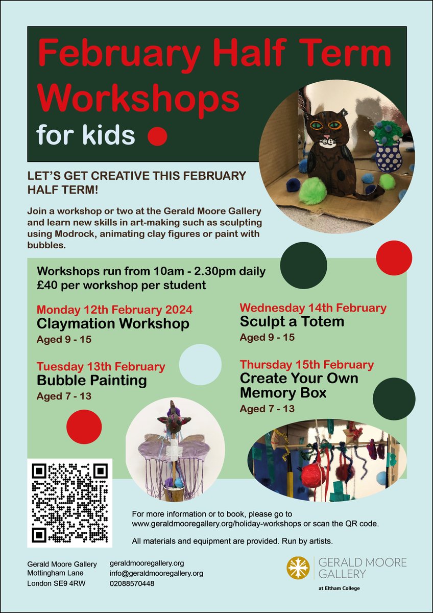 This February Half Term, the Gerald Moore Gallery offers a number of fun, creative and educational workshops for children aged 7 - 15. For more info: geraldmooregallery.org/holiday-worksh… LET'S GET CREATIVE!