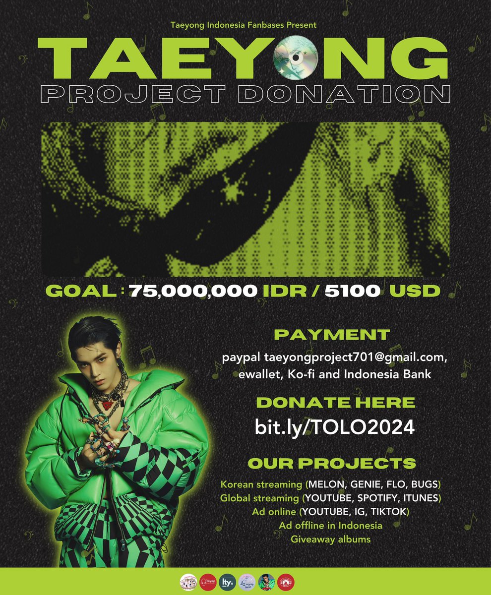 TaeyongProject's tweet photo. TyongF Indonesia Fanbases Present,

TAEYONG FUND PROJECT 2024🌹 

💰 : 75.000.000 IDR / 5100 USD
💳 : Paypal, Ko-fi, e-wallet, Indonesian bank

Let’s do our best for Taeyong’s comeback in 2024🔥 

DONATE HERE👇🏻
🔗https://t.co/y8PC2tFplL

#TaeyongProjectINA #TYP_stream2024
#태용 https://t.co/IOtw2yNKZJ
