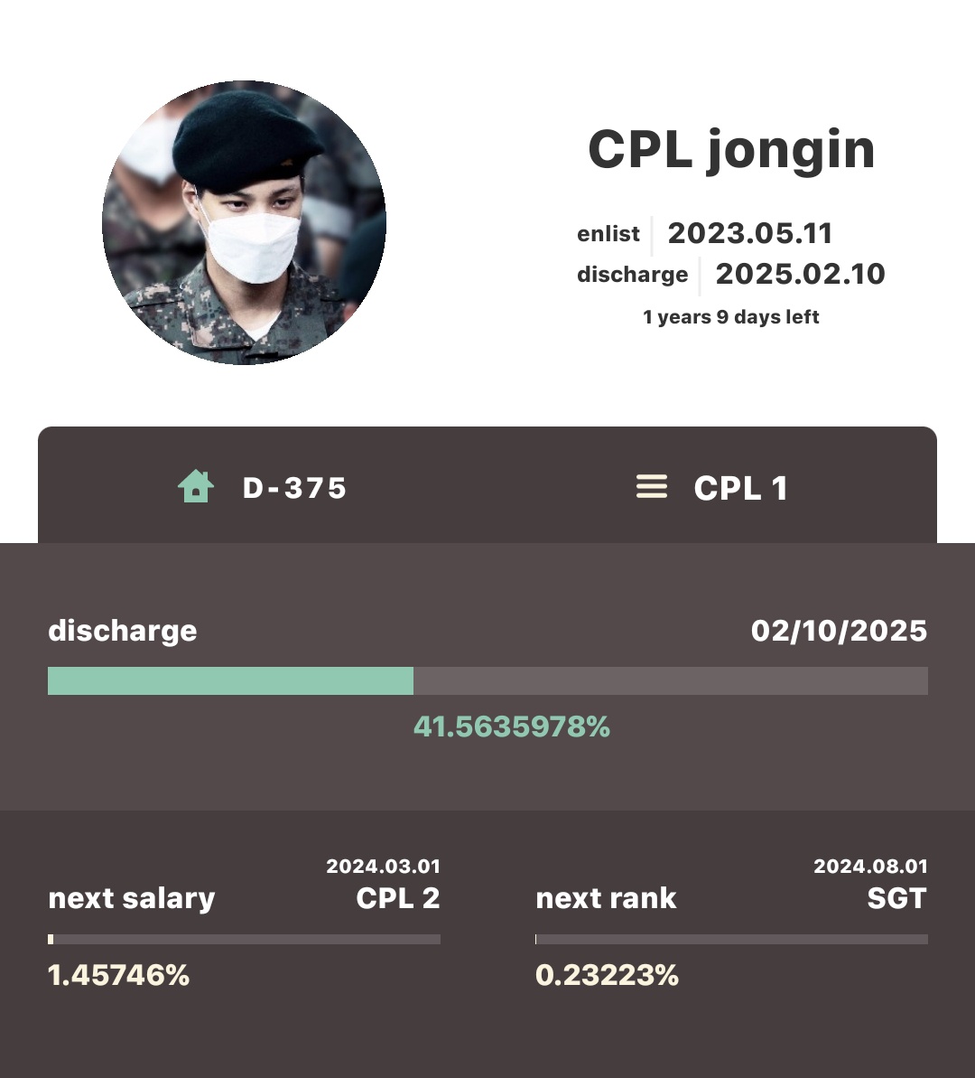 jongin was promoted as corporal today!! 🤍