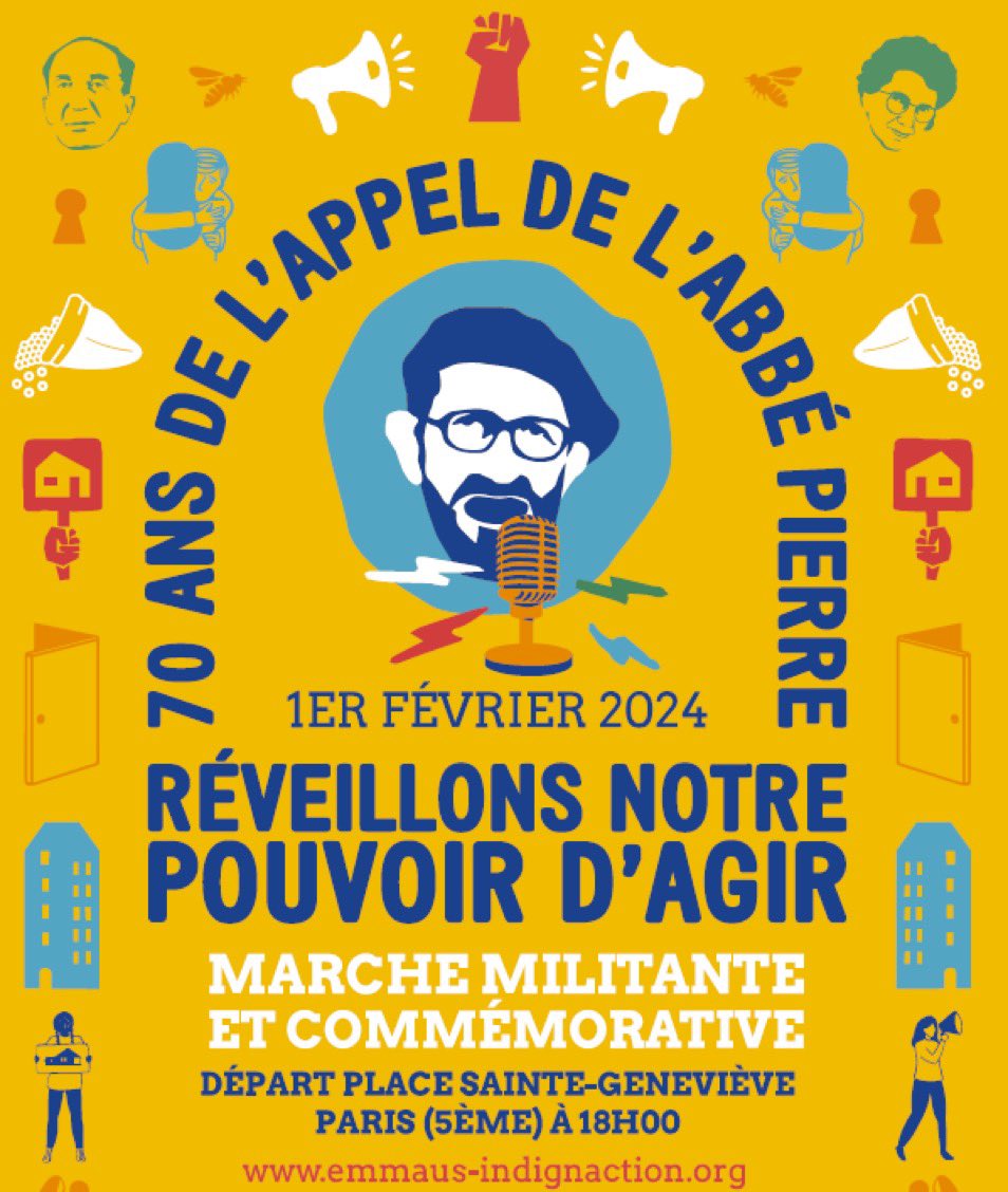 BrnoMorel's tweet photo. Ce jour : 70 ans après l’appel de l’abbé Pierre, les raisons de s’indigner se multiplient tant la lutte contre la pauvreté est oubliée. Réveillons notre pouvoir d’agir ! À Paris marche militante et commémorative. RV ce soir 18h place Ste Geneviève #IndignAction @emmaus_france https://t.co/XmR9xNfrs8