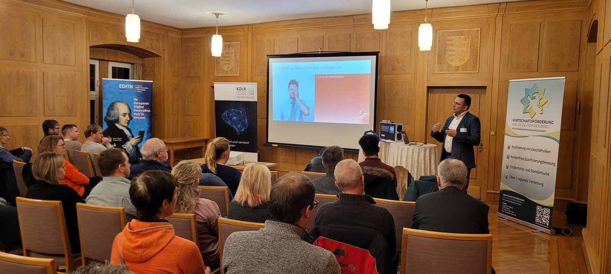 hodt_hessen's tweet photo. Fazit zu IT-Sicherheit für Unternehmen am 31. Januar 2024 in Frankenberg (Eder). Die Veranstaltung war sehr gut besucht und die Referenten gaben alles, um IT-Sicherheit für kleine und mittelständische Unternehmen im ländlichen Raum greifbar zu machen. #KDLR https://t.co/qmOtMXji1z