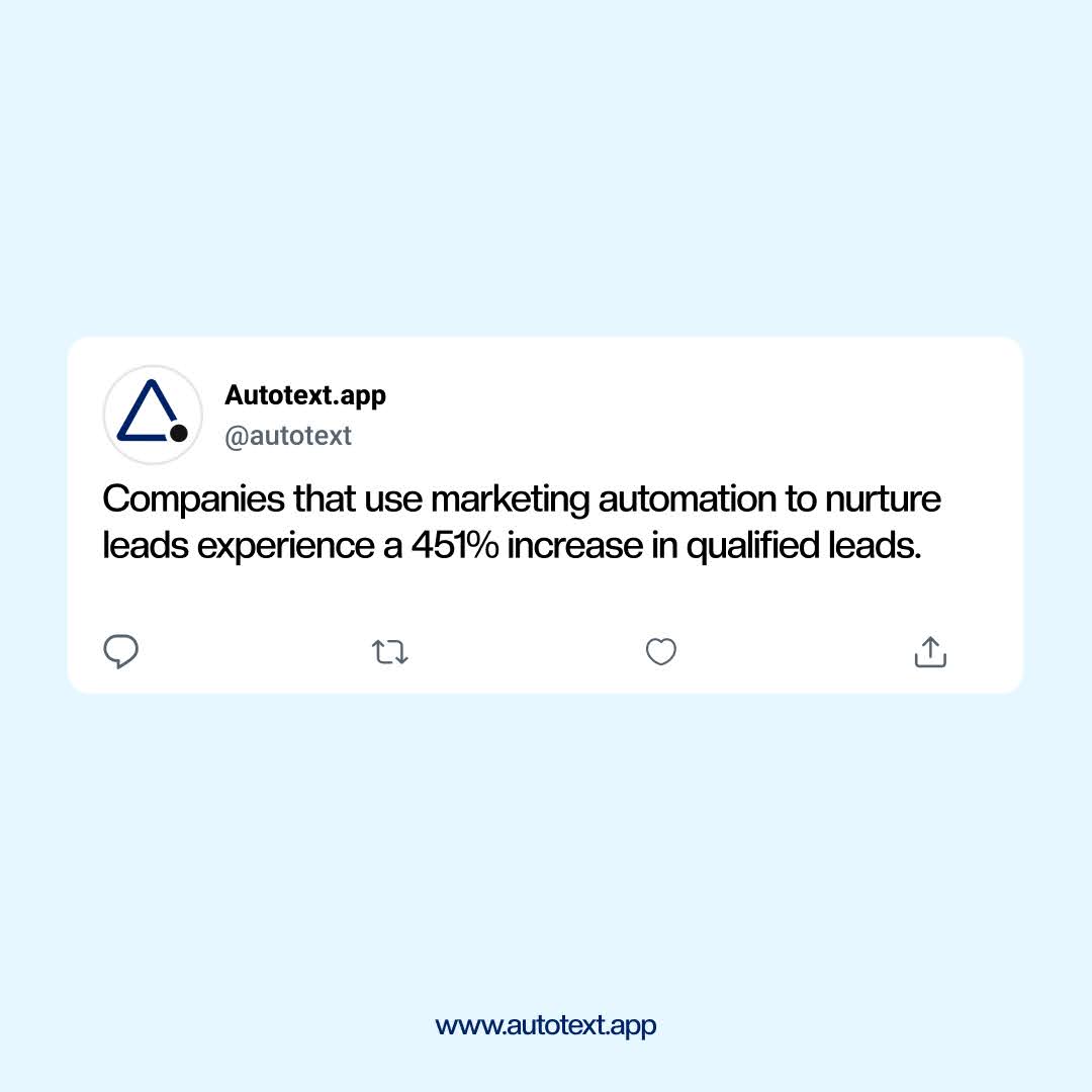 autotext_app's tweet image. Maximize your leads by 451% with AutoText's marketing automation! 💰🚀 #AutoText #MarketingAutomation #IncreaseLeads