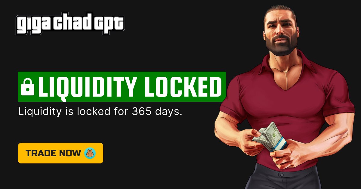 🔒 LIQUIDITY LOCKED!

Liquidity has been LOCKED in a PinkSale Locker for 365 days. View it here:
pinksale.finance/pinklock/recor…

We are in it for the long run. Let's moon together! 🚀

#GigaChadGPT #presale #justlaunched #bsc #pancakeswap #bep20