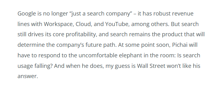 glenngabe's tweet image. Yep, this is why I have been saying all along that SGE will not roll out unless it&apos;s revenue-neutral or positive. There is WAY too much ad revenue on the line. Sundar&apos;s answer during the earnings call avoided touching Google&apos;s &quot;third rail&quot; as @johnbattelle calls it. You can learn…