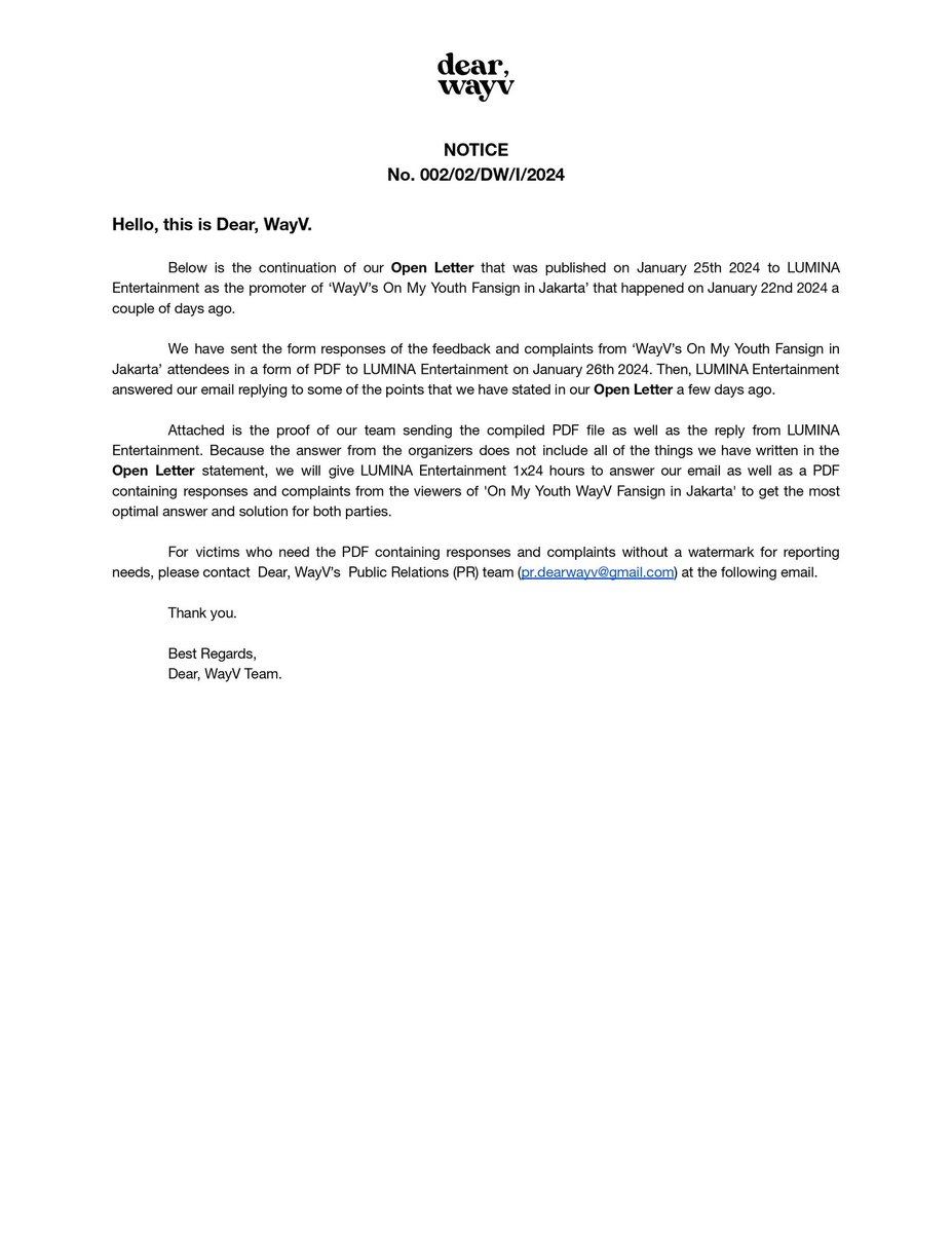 dearwayvid's tweet photo. Hello.

This is an update regarding LUMINA Entertainment’s response as the promoter for On My Youth’s Fansign in Jakarta. Please check this thread for more information.

For WayZenNis who want to see the compiled PDF, please refer to this link:

https://t.co/PqacD2bcmI https://t.co/9kPwyY9ytm