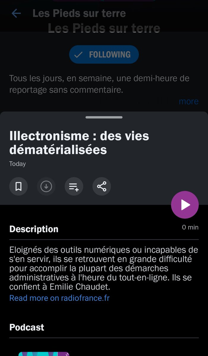 e_soccmel's tweet photo. @franceculture @radiofrance bonjour, il y a un bug sur l'appli Android, impossible d'écouter le dernier épisode des Pieds sur Terre :)
La durée indique "0 min" et un clic lance le podcast précédent https://t.co/ee0IID6cvL